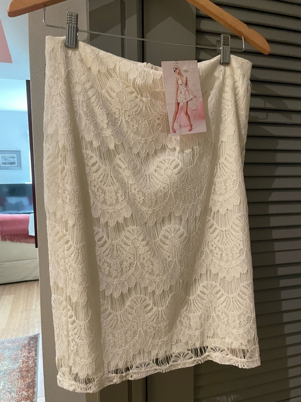 Lulu's Cream Lace Midi Skirt - Floral Crochet Overlay